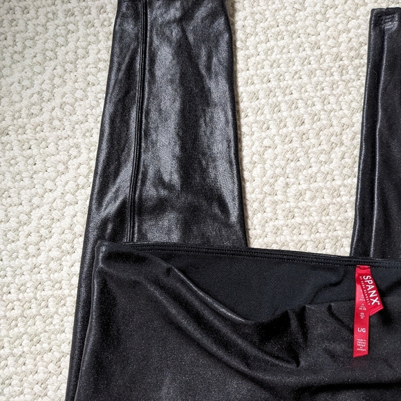 SPANX L Faux Leather Wet Look Leggings Shine Full Length - Picture 4 of 7